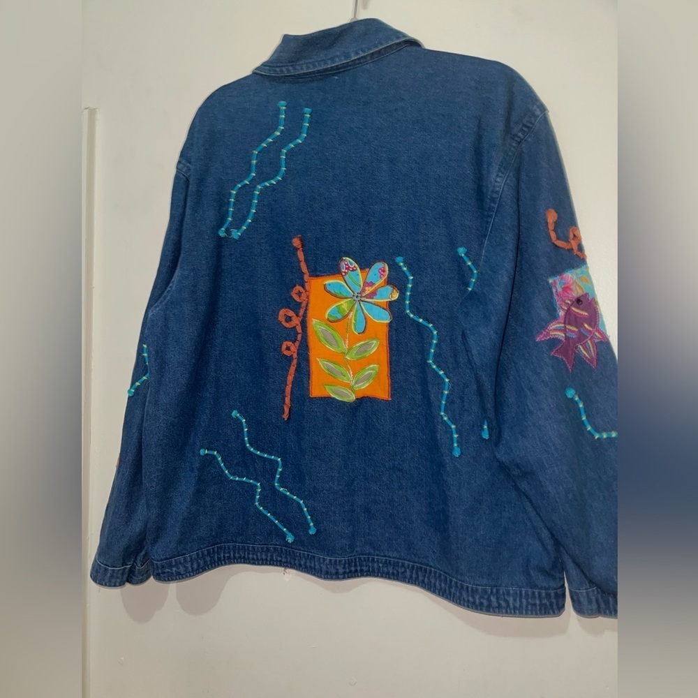 Vintage Artsy Embroidered 3D Popart Denim Jacket - Picture 9 of 16